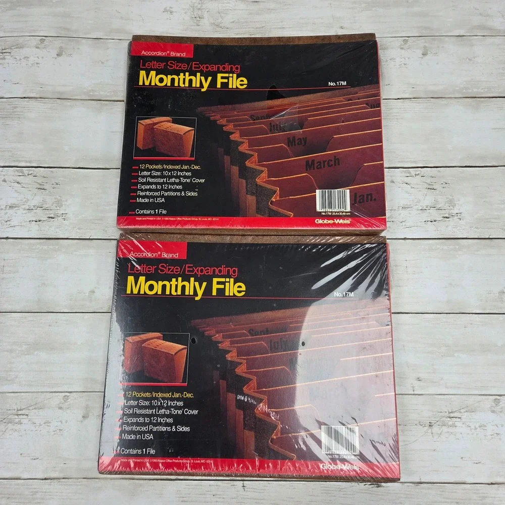 Expanding‎ Monthly File 2pk Brown No. 17M Letter Size 12 Pocket Globe-Weis